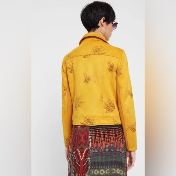 DESIGUAL Sz 38 Jacket Moto Style Floral Pattern Quilted Shoulders Unique Lining - Picture 3 of 16